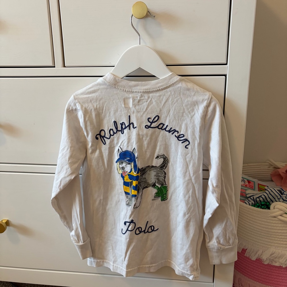 Polo Ralph Lauren Dog Graphic Long Sleeve Embroidered Brand Words Size 5 Boys